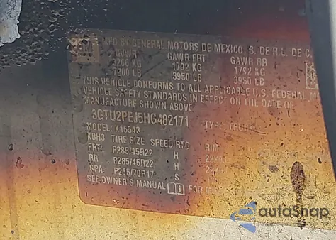 2017 GMC Sierra K1500 Denali z USA, uszkodzony, nr VIN 3GTU2PEJ5HG482171